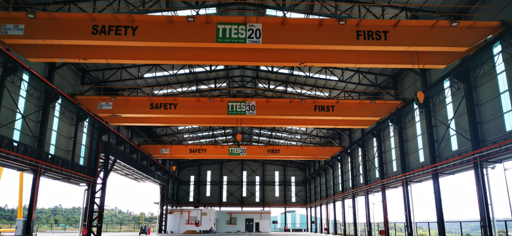 Overhead crane runway inside a plant