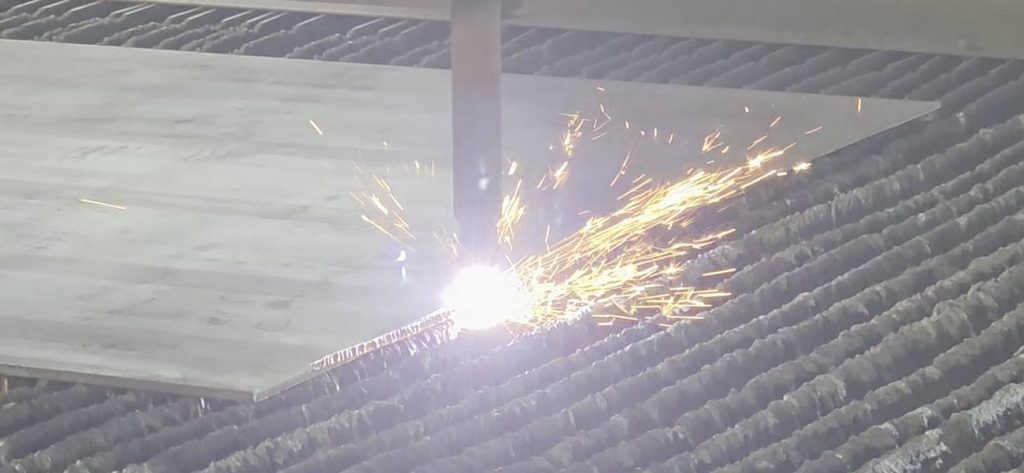 CNC plasma cutting a structural steel plate at Toptek Port Klang